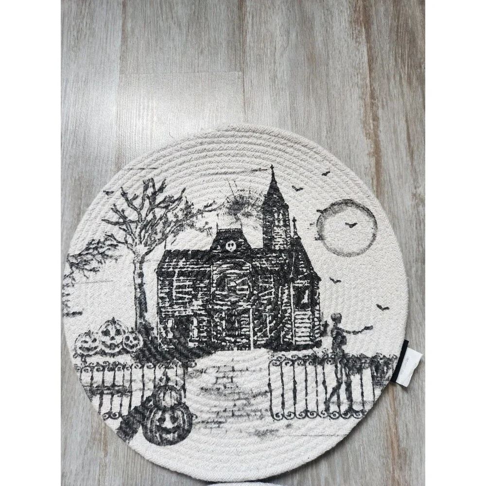 Tahari Home Halloween Haunted House Braided Round Placemats Set of 2 14